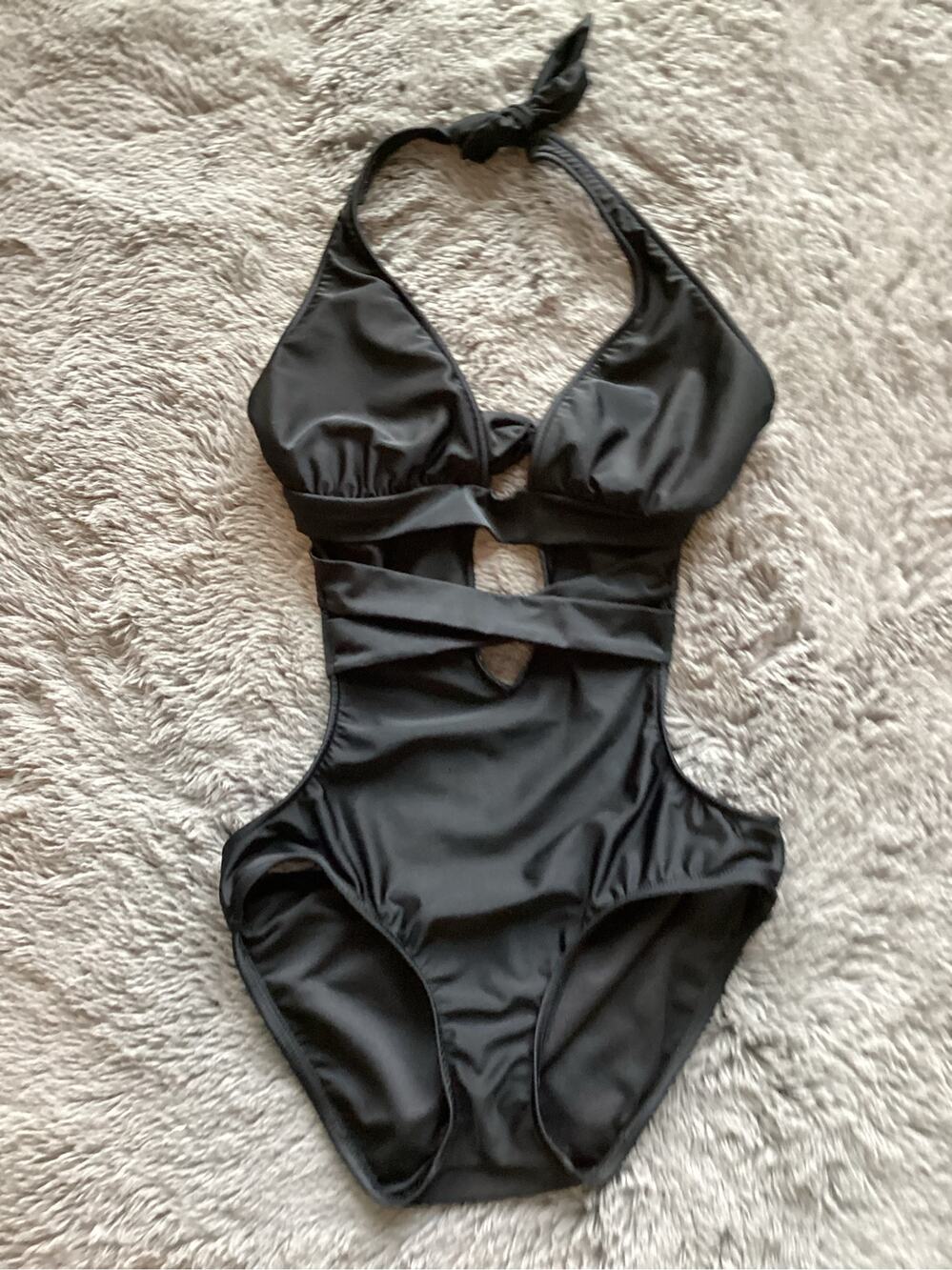 Y2K‎ VM Women's Halter Cut-Out Monokini/one-Piece Swimsuit Black Size Small